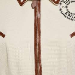 Pre Owned Burberry London Beige/Brown Logo Print Canvas and Leather Zip-Up Jacket XXS