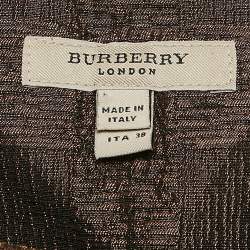 Burberry London Metallic Brown Tartan Checks Jacquard Pleated Knee-Length Skirt S