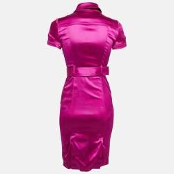 Pre Owned Burberry London Pink Satin Belted Pocket Detail Short Dress XS