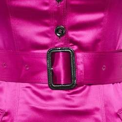 Pre Owned Burberry London Pink Satin Belted Pocket Detail Short Dress XS