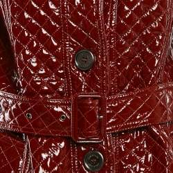 Pre Owned Burberry London Burgundy Leather Quilted Trench Coat S