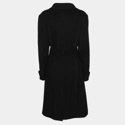 Pre Owned Burberry Black Wool Blend Belted Trench Coat L