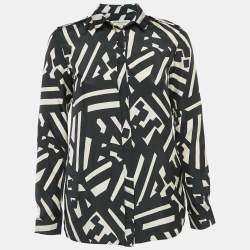 Burberry London Black Printed Silk Button Front Shirt XS