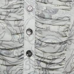 Burberry London Grey Printed Crepe Tie-Up Waist Pleated Top S