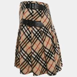 Pre Owned Burberry London Purple Label Beige Diagonal Checks Mohair Blend Buckle Mini Skirt XS