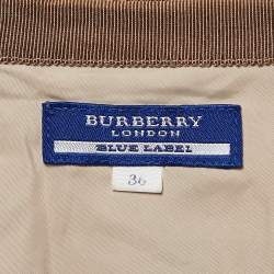 Pre Owned Burberry London Purple Label Beige Diagonal Checks Mohair Blend Buckle Mini Skirt XS