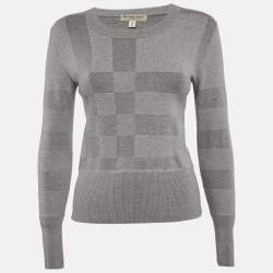 Burberry Grey Checks Knit Crewneck Sweater XS