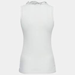 Burberry London White Cotton Knit Tie-Up Neck  Detail Sleeveless Top S