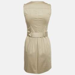 Pre Owned Burberry London Beige Cotton Belted Sleeveless Mini Dress S