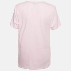 Pre Owned Burberry Pink Logo Embroidered Cotton V-Neck T-Shirt L