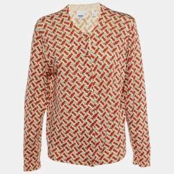 Burberry Cream & Red Monogram Printed Wool Cardigan XL