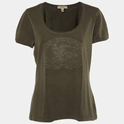 Burberry Dark Green Logo Embossed Cotton Knit T-Shirt XL
