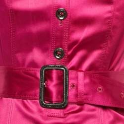 Burberry London Pink Satin Belted Pocket Detail Sheath Dress S