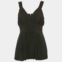 Burberry London Black Jersey Draped V-Neck Top M