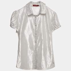 Burberry London Silver Lamé Button Front Shirt XS
