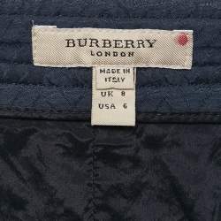 Pre Owned Burberry London Navy Blue Jacquard Pleated Mini Wrap Skirt M