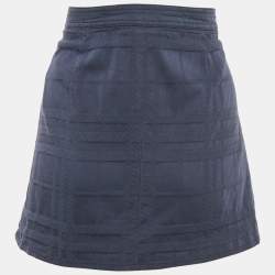Pre Owned Burberry London Navy Blue Jacquard Pleated Mini Wrap Skirt M