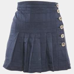 Burberry London Navy Blue Jacquard Pleated Mini Wrap Skirt M