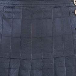 Pre Owned Burberry London Navy Blue Jacquard Pleated Mini Wrap Skirt M