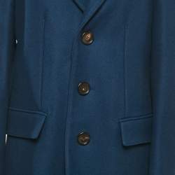 Pre Owned Burberry London Blue Velvet Collar Wool Coat L
