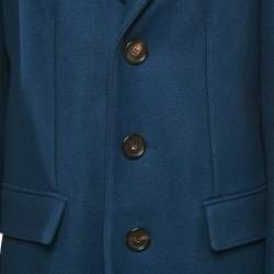 Pre Owned Burberry London Blue Velvet Collar Wool Coat L