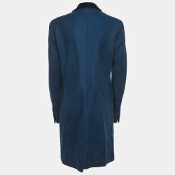 Pre Owned Burberry London Blue Velvet Collar Wool Coat L