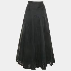Pre Owned Burberry London Midnight Blue Cotton Tiered Midi Skirt M