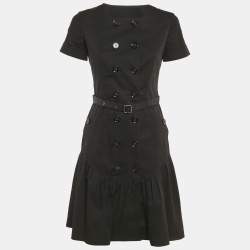 Pre Owned Burberry London Black Cotton Gabardine Double Breasted Short Dress S