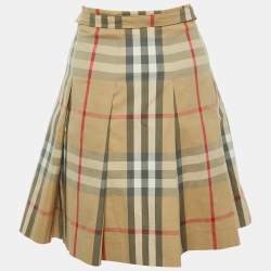 Pre Owned Burberry London Beige Nova Check Cotton Pleated Mini Skirt M