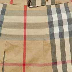 Pre Owned Burberry London Beige Nova Check Cotton Pleated Mini Skirt M