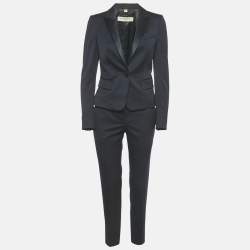 Pre Owned Burberry London Navy Blue Wool Tailored Pants Suit S