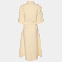 Pre Owned Burberry Beige Wool Blend Belted Midi Dress L