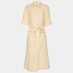 Pre Owned Burberry Beige Wool Blend Belted Midi Dress L