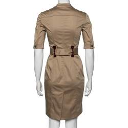 Pre Owned Burberry London Beige Cotton Button Front Belted Safari Dress S