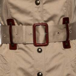 Pre Owned Burberry London Beige Cotton Button Front Belted Safari Dress S