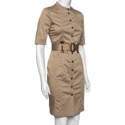 Pre Owned Burberry London Beige Cotton Button Front Belted Safari Dress S