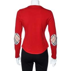 Pre Owned Burberry London Red Cotton Knit Elbow Patch Detail Long Sleeve T-Shirt M