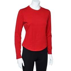 Pre Owned Burberry London Red Cotton Knit Elbow Patch Detail Long Sleeve T-Shirt M