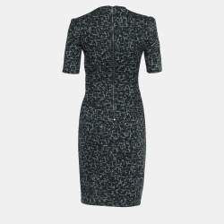 Pre Owned Burberry Black & Green Wool Blend Printed Sheath Dress XS