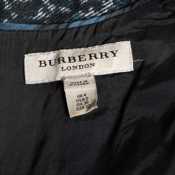 Pre Owned Burberry Black & Green Wool Blend Printed Sheath Dress XS