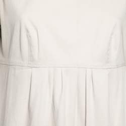 Pre Owned Burberry London Beige Cotton Pleated Front Crew Neck Flared Dress M