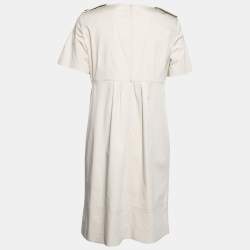 Pre Owned Burberry London Beige Cotton Pleated Front Crew Neck Flared Dress M
