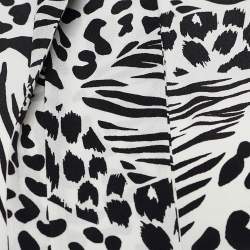 Pre Owned Burberry London Monochrome Animal Print Silk Bow Blouse M