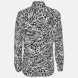 Pre Owned Burberry London Monochrome Animal Print Silk Bow Blouse M