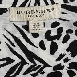 Pre Owned Burberry London Monochrome Animal Print Silk Bow Blouse M