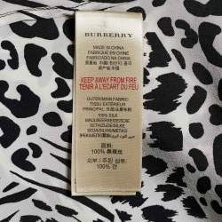 Pre Owned Burberry London Monochrome Animal Print Silk Bow Blouse M