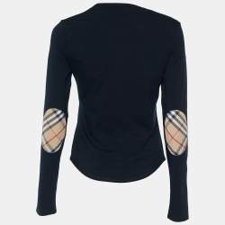 Pre Owned Burberry London Black Jersey Nova Check Detail Top M