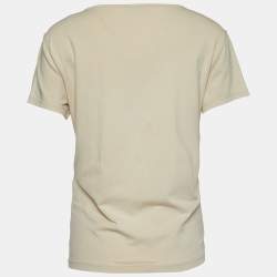 Pre Owned Burberry London Beige Logo Print Stretch Cotton Worley Crew Neck T-Shirt L