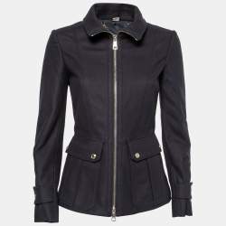 Pre Owned Burberry Navy Blue Wool Zip Front Jacket XS