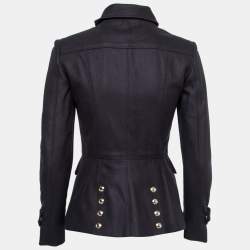 Pre Owned Burberry Navy Blue Wool Zip Front Jacket XS